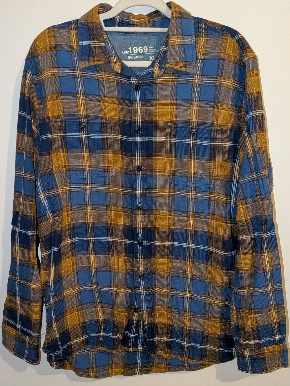 GAP Blue and Orange Plaid Button-Down Shirt Size XL